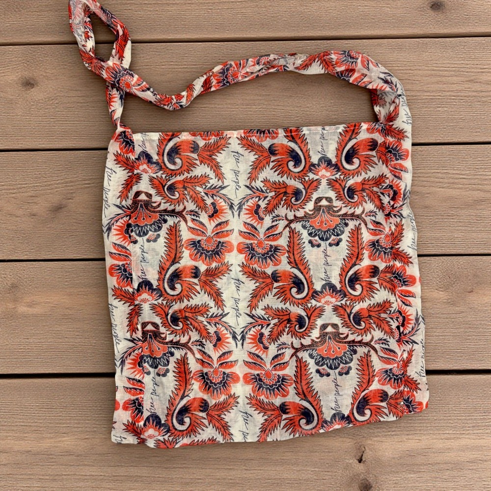 Free People Floral Print‎ Tote Bag Red White Boho Bohemian Shoulder Bag